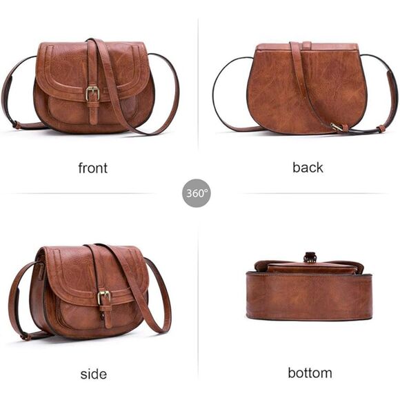 Women Brown Imported Vegan Leather Small Saddle Crossbody Bags - Picture 4 of 4